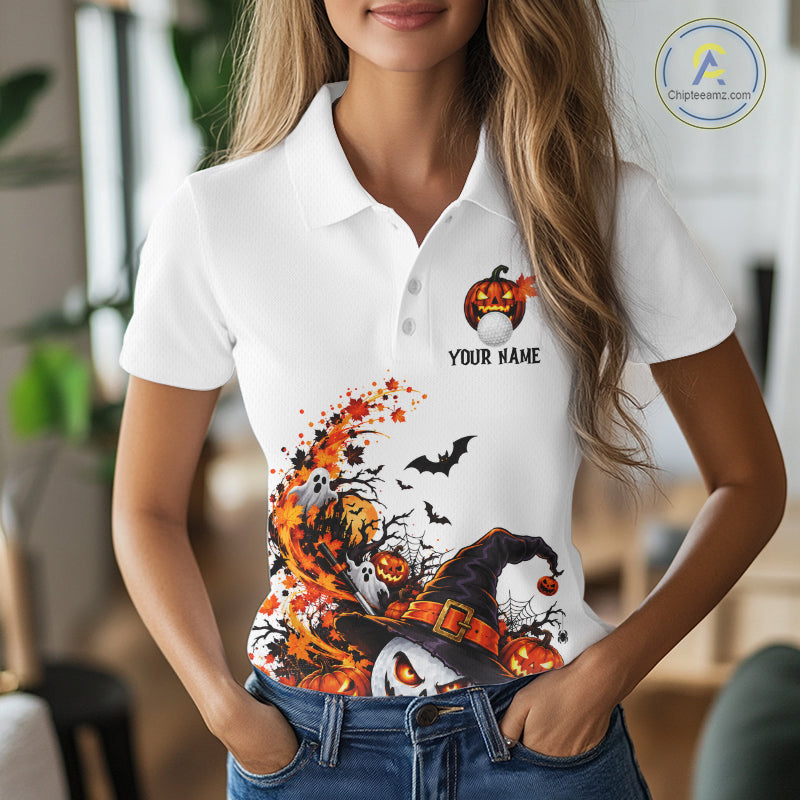 Halloween Golf Ball Clubs Women Polo Golf Shirt Custom Halloween Golf Tournament Jersey NYN5021