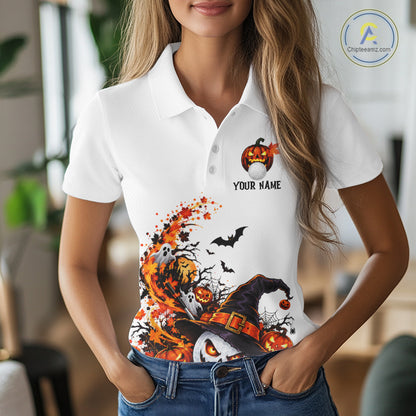 Halloween Golf Ball Clubs Women Polo Golf Shirt Custom Halloween Golf Tournament Jersey NYN5021
