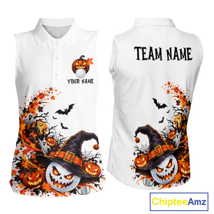 Halloween Golf Ball Clubs Women Sleeveless Polo Golf Shirt Custom Halloween Golf Tournament Jersey NYN5021