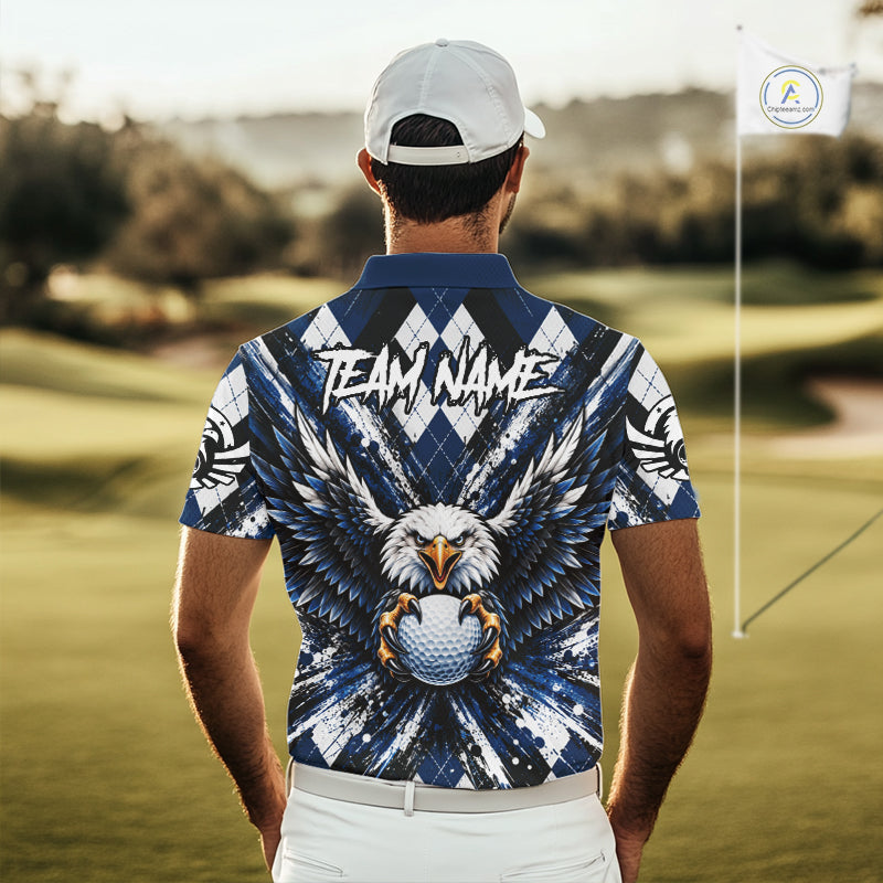 Navy Blue Argyle Eagle Golf Polo Shirt For Men Custom Grunge  Argyle Golf Team Tournament Apparel NYN5036
