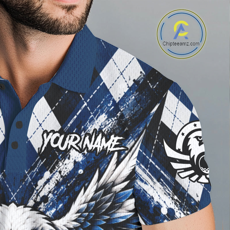 Navy Blue Argyle Eagle Golf Polo Shirt For Men Custom Grunge  Argyle Golf Team Tournament Apparel NYN5036