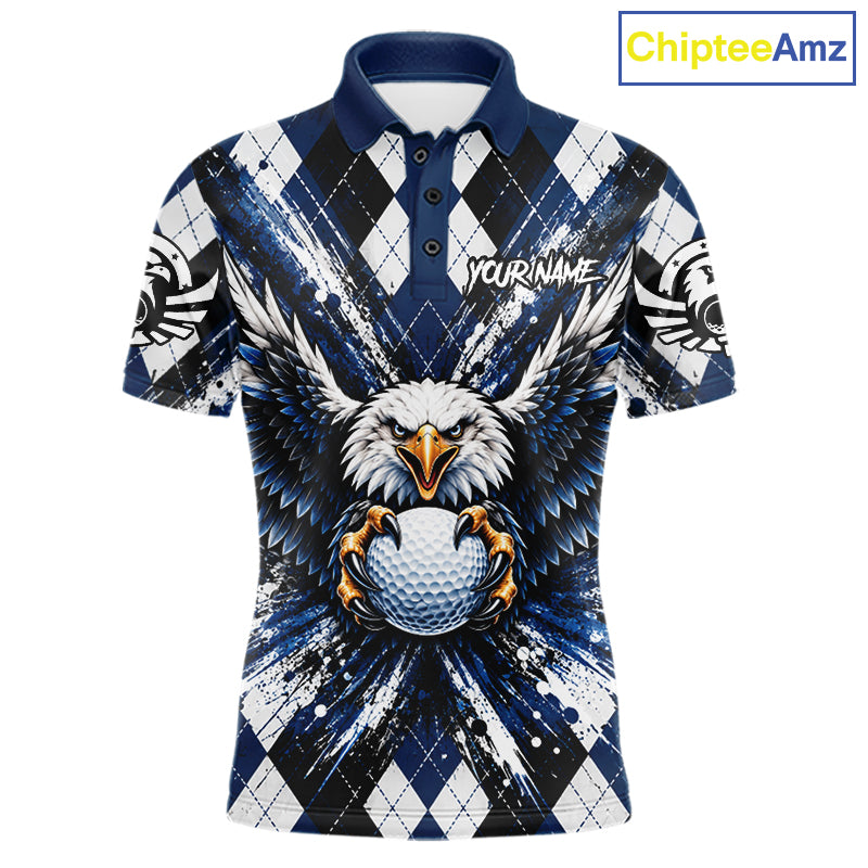 Navy Blue Argyle Eagle Golf Polo Shirt For Men Custom Grunge  Argyle Golf Team Tournament Apparel NYN5036