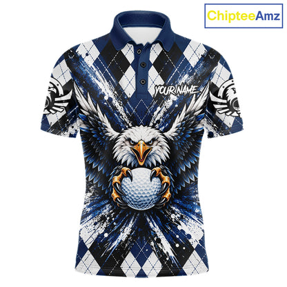 Navy Blue Argyle Eagle Golf Polo Shirt For Men Custom Grunge  Argyle Golf Team Tournament Apparel NYN5036
