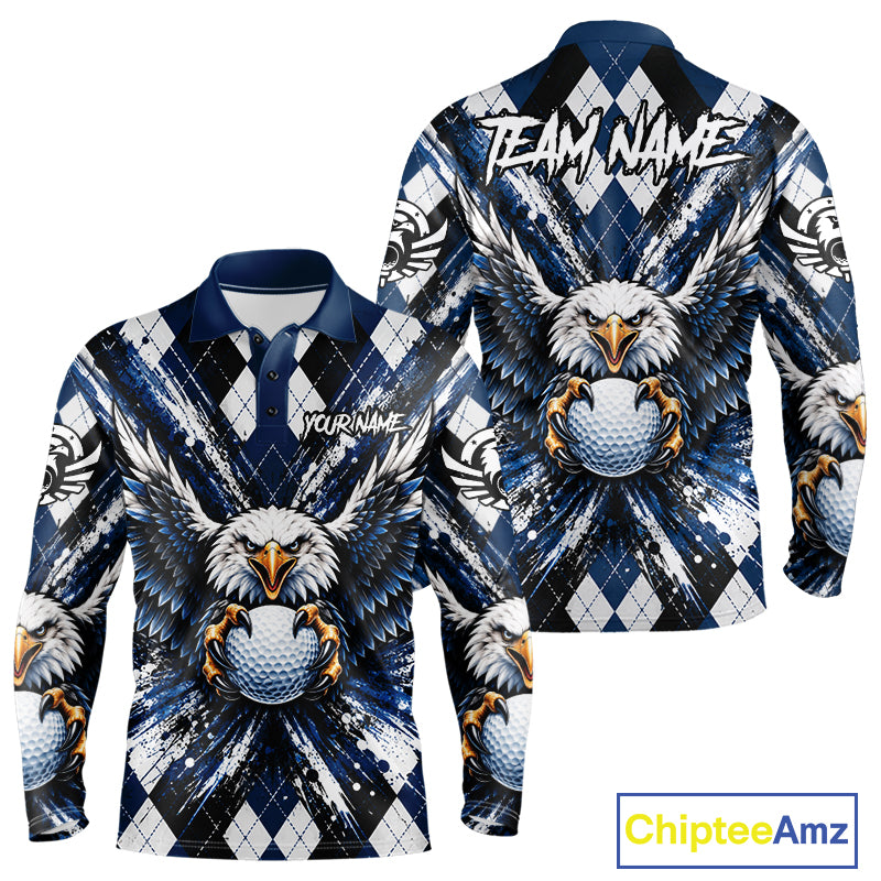 Navy Blue Argyle Eagle Golf Polo Shirt For Men Custom Grunge  Argyle Golf Team Tournament Apparel NYN5036
