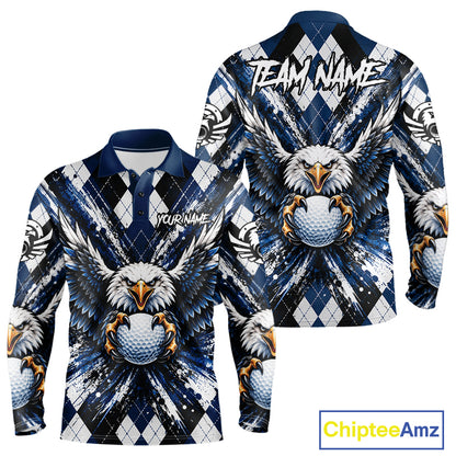 Navy Blue Argyle Eagle Golf Polo Shirt For Men Custom Grunge  Argyle Golf Team Tournament Apparel NYN5036