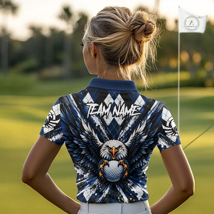 Navy Blue Argyle Eagle Golf Polo Shirt For Women Custom Grunge  Argyle Golf Team Tournament Apparel NYN5036