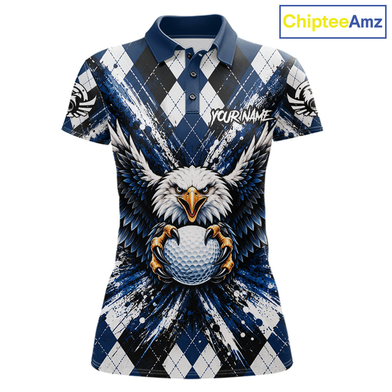 Navy Blue Argyle Eagle Golf Polo Shirt For Women Custom Grunge  Argyle Golf Team Tournament Apparel NYN5036