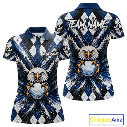 Navy Blue Argyle Eagle Golf Polo Shirt For Women Custom Grunge  Argyle Golf Team Tournament Apparel NYN5036