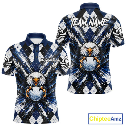 Navy Blue Argyle Eagle Golf Polo Shirt For Men Custom Grunge  Argyle Golf Team Tournament Apparel NYN5036