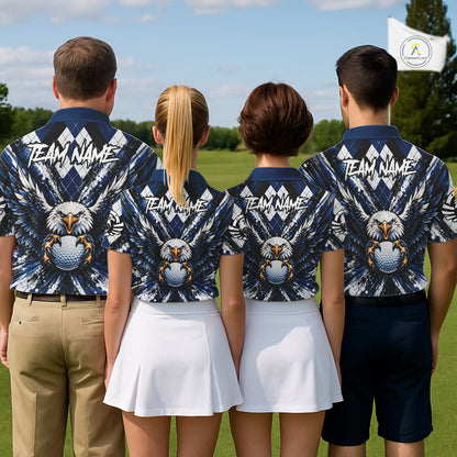 Navy Blue Argyle Eagle Golf Polo Shirt For Men Custom Grunge  Argyle Golf Team Tournament Apparel NYN5036