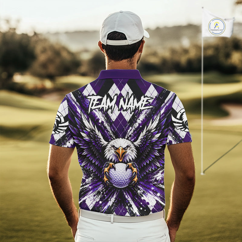 Purple Argyle Eagle Golf Polo Shirt For Men Custom Grunge  Argyle Golf Team Tournament Apparel NYN5037