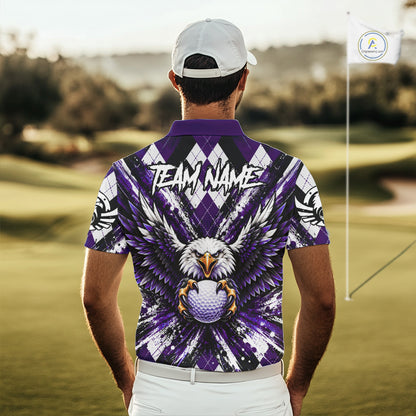 Purple Argyle Eagle Golf Polo Shirt For Men Custom Grunge  Argyle Golf Team Tournament Apparel NYN5037