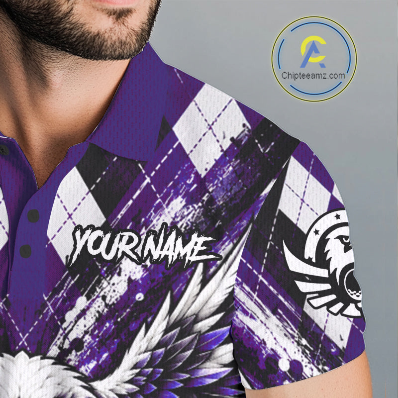 Purple Argyle Eagle Golf Polo Shirt For Men Custom Grunge  Argyle Golf Team Tournament Apparel NYN5037