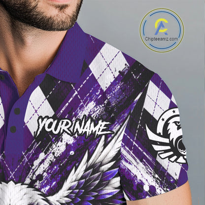 Purple Argyle Eagle Golf Polo Shirt For Men Custom Grunge  Argyle Golf Team Tournament Apparel NYN5037