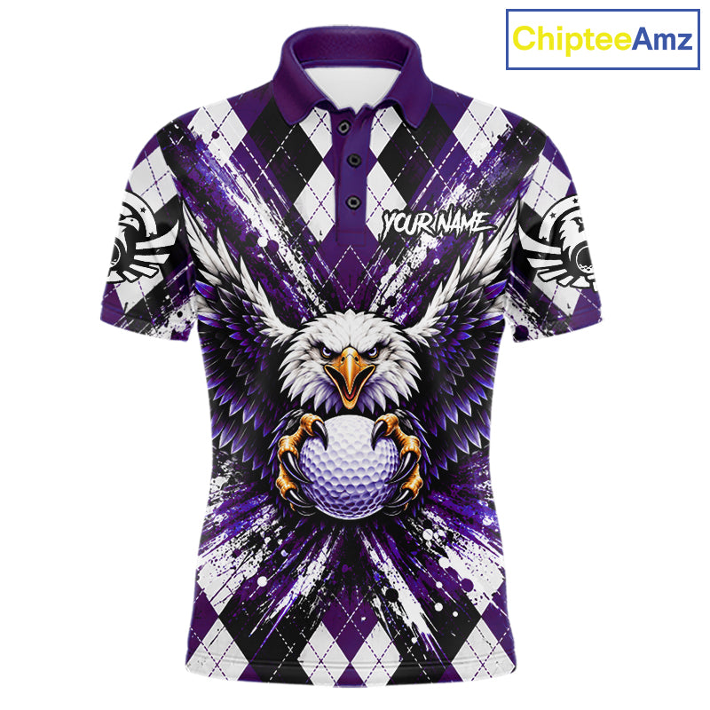 Purple Argyle Eagle Golf Polo Shirt For Men Custom Grunge  Argyle Golf Team Tournament Apparel NYN5037