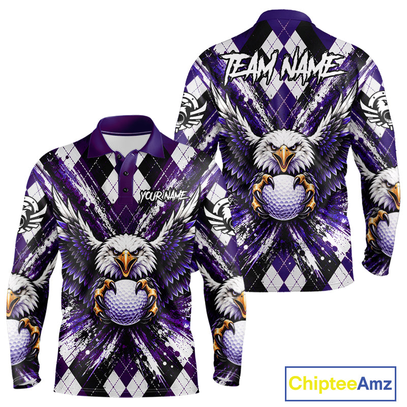 Purple Argyle Eagle Golf Polo Shirt For Men Custom Grunge  Argyle Golf Team Tournament Apparel NYN5037