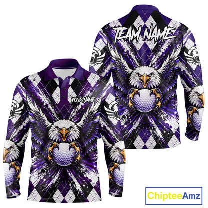Purple Argyle Eagle Golf Polo Shirt For Men Custom Grunge  Argyle Golf Team Tournament Apparel NYN5037