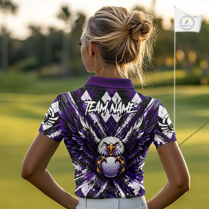 Purple Argyle Eagle Golf Polo Shirt For Women Custom Grunge  Argyle Golf Team Tournament Apparel NYN5037