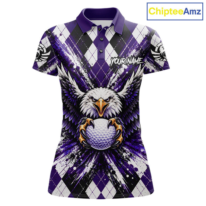 Purple Argyle Eagle Golf Polo Shirt For Women Custom Grunge  Argyle Golf Team Tournament Apparel NYN5037