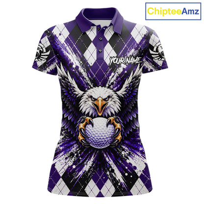 Purple Argyle Eagle Golf Polo Shirt For Women Custom Grunge  Argyle Golf Team Tournament Apparel NYN5037