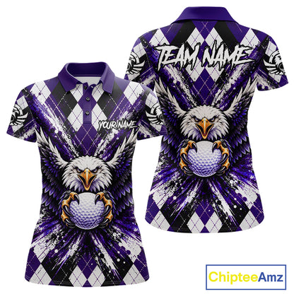Purple Argyle Eagle Golf Polo Shirt For Women Custom Grunge  Argyle Golf Team Tournament Apparel NYN5037