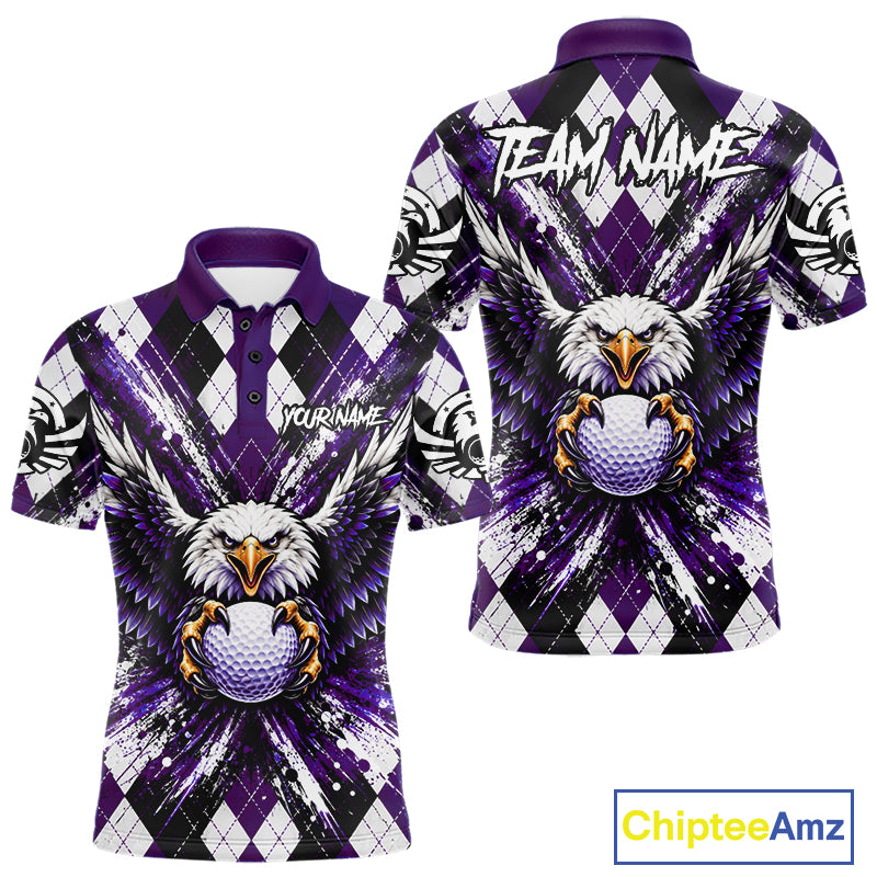 Purple Argyle Eagle Golf Polo Shirt For Men Custom Grunge  Argyle Golf Team Tournament Apparel NYN5037