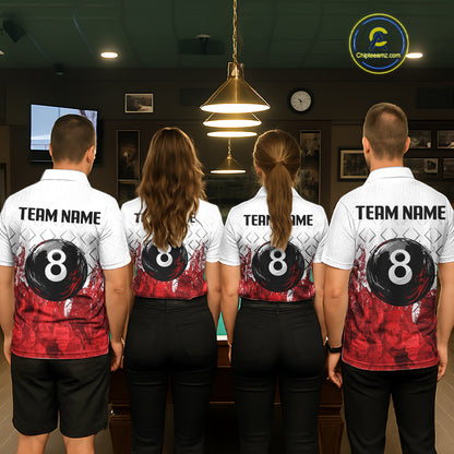 Red Splatter Paint 8 Ball Billiard League Shirts For Men Custom Name Billiard Team Jerseys NYN2287