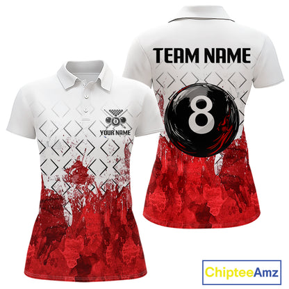 Red Splatter Paint 8 Ball Billiard League Shirts For Women Custom Name Billiard Team Jerseys NYN2287