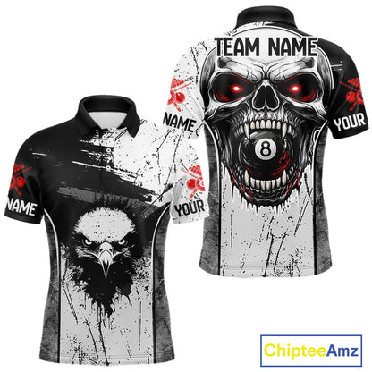 Red Grunge Skull 8 Ball Billiard Shirts For Men Custom Name Pool Billiard Team Jerseys NYN2288