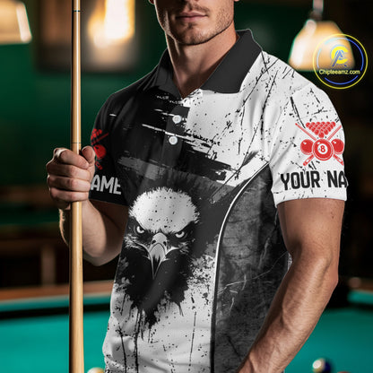 Red Grunge Skull 8 Ball Billiard Shirts For Men Custom Name Pool Billiard Team Jerseys NYN2288