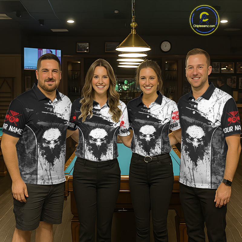 Red Grunge Skull 8 Ball Billiard Shirts For Women Custom Name Pool Billiard Team Jerseys NYN2288