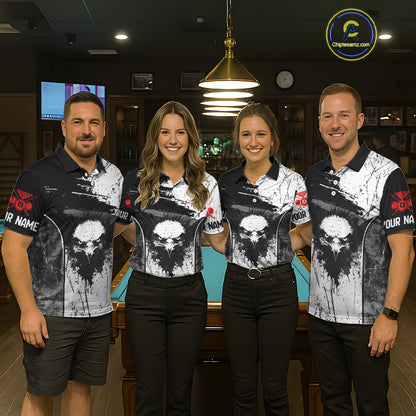 Red Grunge Skull 8 Ball Billiard Shirts For Women Custom Name Pool Billiard Team Jerseys NYN2288