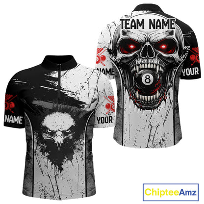 Red Grunge Skull 8 Ball Billiard Shirts For Men Custom Name Pool Billiard Team Jerseys NYN2288