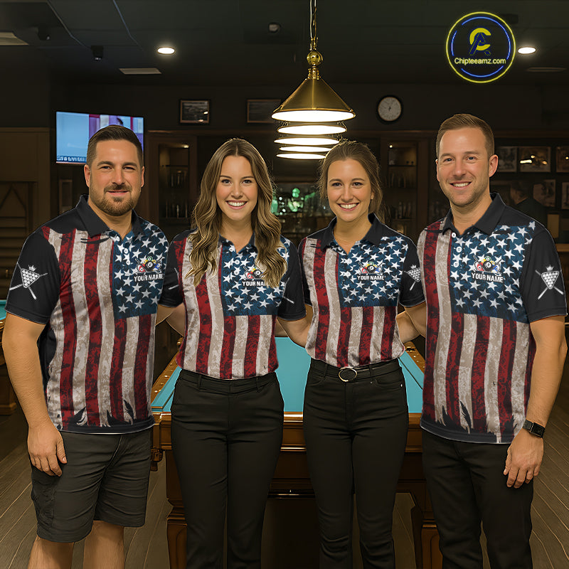 Grunge Dripping Pool 8 Ball Women Billiard Shirts Custom US Flag Patriotic Billiard Jerseys NYN2293