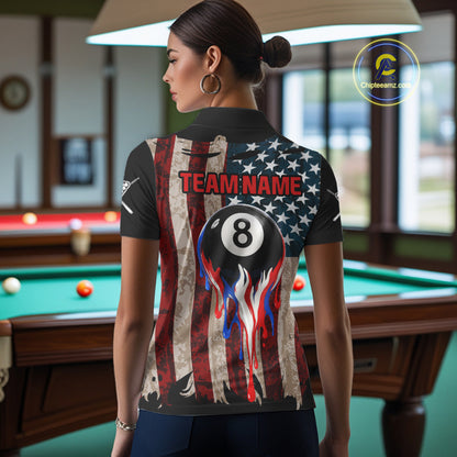 Grunge Dripping Pool 8 Ball Women Billiard Shirts Custom US Flag Patriotic Billiard Jerseys NYN2293