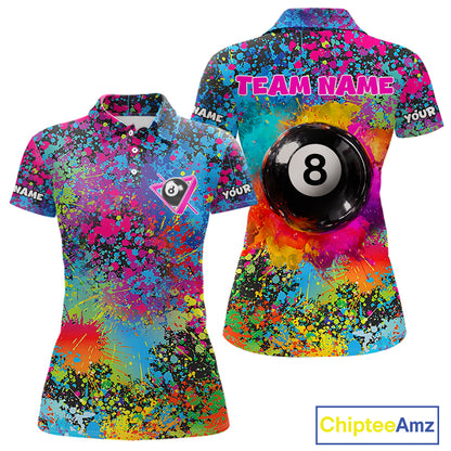 Colorful Splatter 8 Ball Pool Billiard Shirts For Women Custom Name Billiard Team Jerseys NYN2294