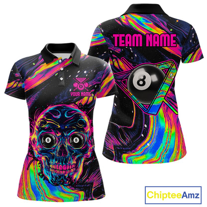 Holographic Skull 8 Ball Billiard Shirts For Women Custom Colorful Billiard Team Jerseys NYN2295