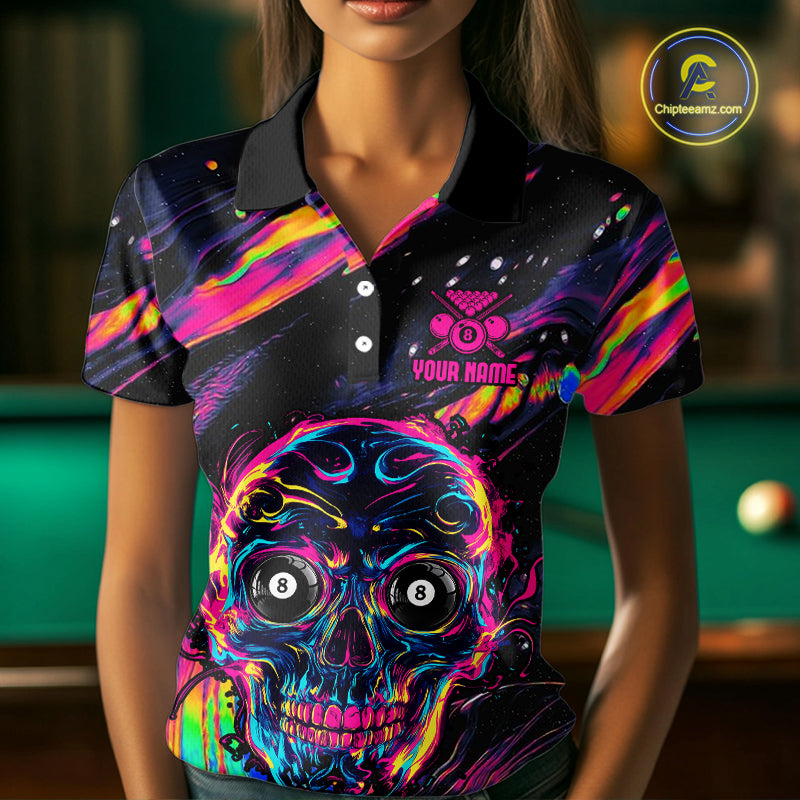 Holographic Skull 8 Ball Billiard Shirts For Women Custom Colorful Billiard Team Jerseys NYN2295