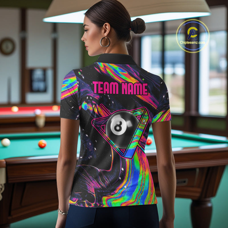 Holographic Skull 8 Ball Billiard Shirts For Women Custom Colorful Billiard Team Jerseys NYN2295