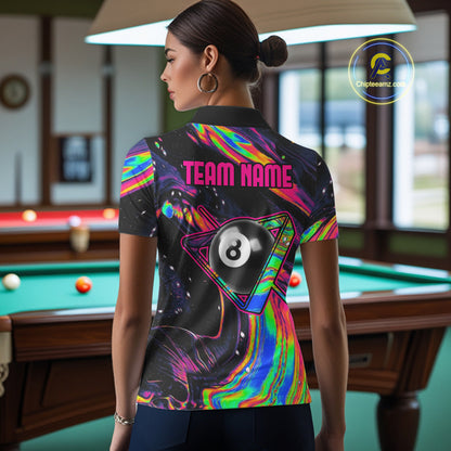 Holographic Skull 8 Ball Billiard Shirts For Women Custom Colorful Billiard Team Jerseys NYN2295