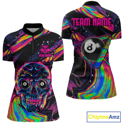 Holographic Skull 8 Ball Billiard Shirts For Women Custom Colorful Billiard Team Jerseys NYN2295