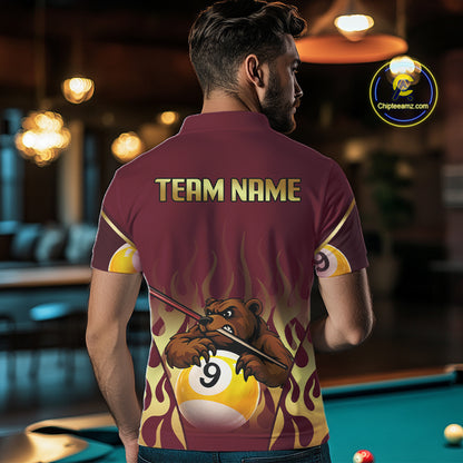 Bear & Pool 9 Ball Funny Billiard Shirts For Men Custom Name Billiard Team Jerseys NYN2296