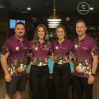 Bear & Pool 9 Ball Funny Billiard Shirts For Men Custom Name Billiard Team Jerseys NYN2296
