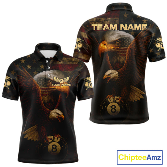 US Flag Eagle Retro Patriotic Billiard Shirts For Men Custom Pool 8 Ball Billiard Jerseys NYN2298
