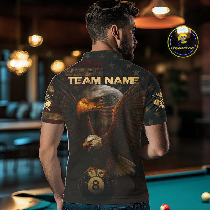 US Flag Eagle Retro Patriotic Billiard Shirts For Men Custom Pool 8 Ball Billiard Jerseys NYN2298