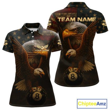 US Flag Eagle Retro Patriotic Billiard Shirts For Women Custom Pool 8 Ball Billiard Jerseys NYN2298