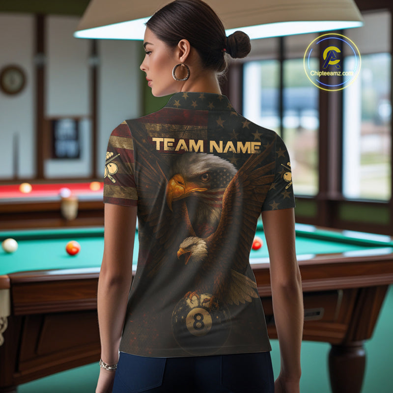 US Flag Eagle Retro Patriotic Billiard Shirts For Women Custom Pool 8 Ball Billiard Jerseys NYN2298