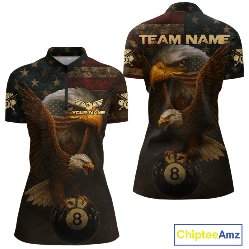 US Flag Eagle Retro Patriotic Billiard Shirts For Women Custom Pool 8 Ball Billiard Jerseys NYN2298