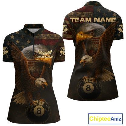 US Flag Eagle Retro Patriotic Billiard Shirts For Women Custom Pool 8 Ball Billiard Jerseys NYN2298