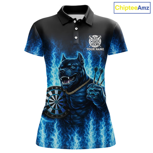 Personalized Blue Flames Bulldog Dartboard Women Darts Polo Shirt Custom Funny Darts Jerseys NYN2581